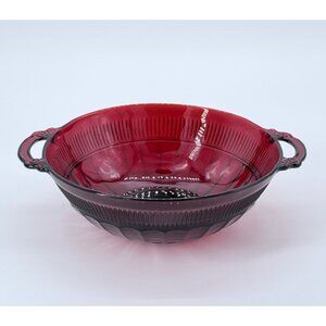 Vintage Anchor Hocking Coronation Royal Ruby Red Handled Serving Bowl 8"